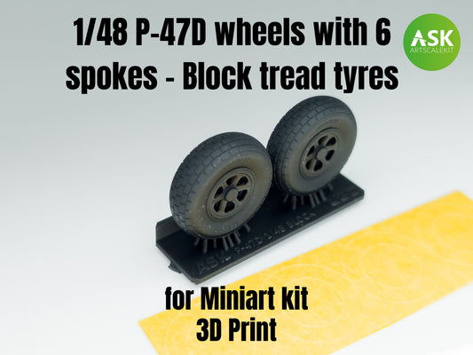 Art Scale 200-A48010 1:48 P-47D-25RE Thunderbolt wheels with 6 spokes - Block tread tyres and masks