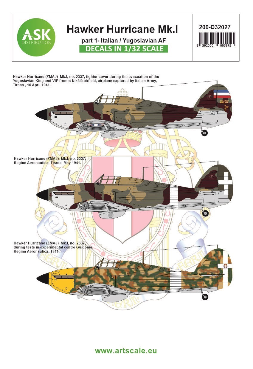 Art Scale 200-D32027 1:32 Hawker Hurricane Mk.I part 1 - Italian AF / Yugoslavia