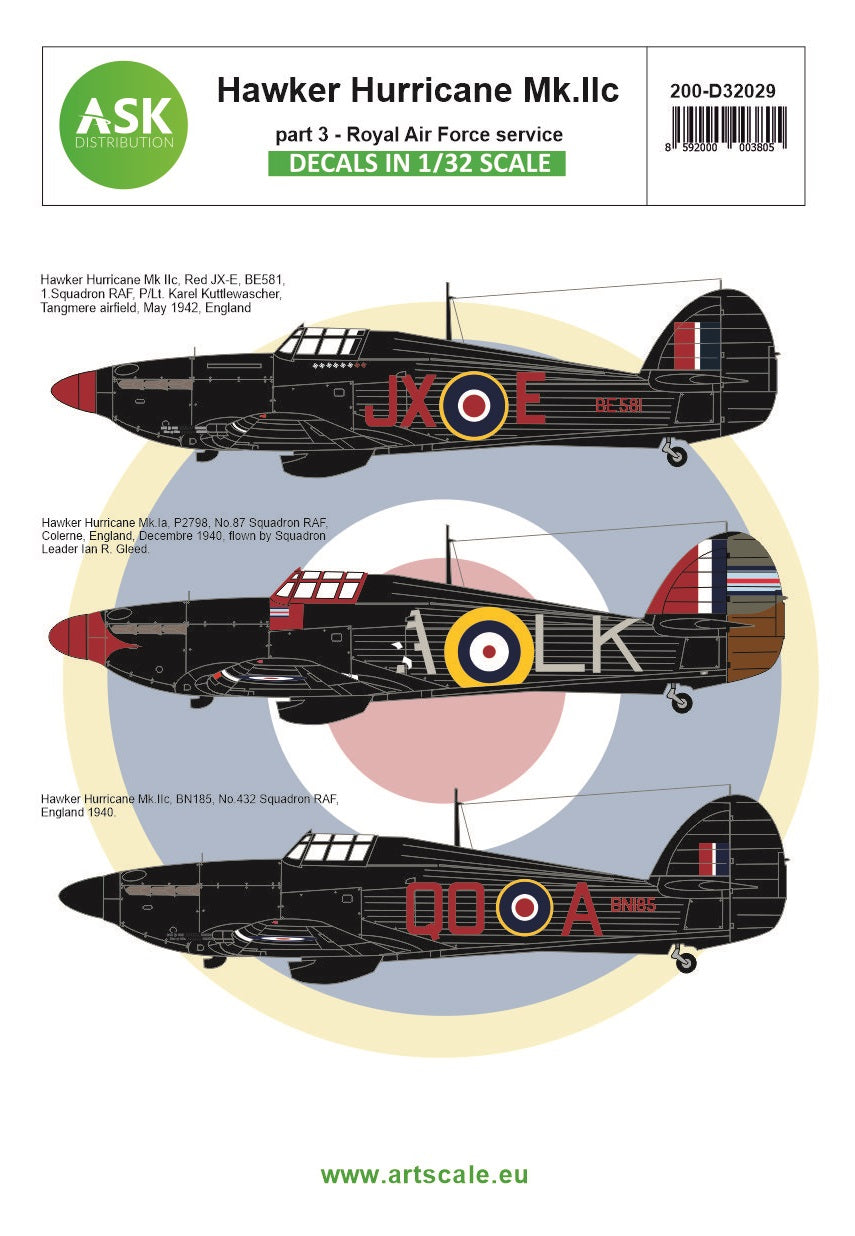 Art Scale 200-D32029 1:32 Hawker Hurricane Mk.IA / Mk.IIC part 3 - Royal Air Force service