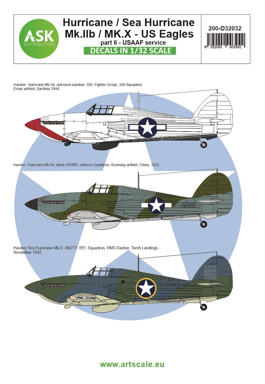 Art Scale 200-D32032 1:32 Hawker Hurricane Mk.IIB / Mk.X part 6 - US Eagles