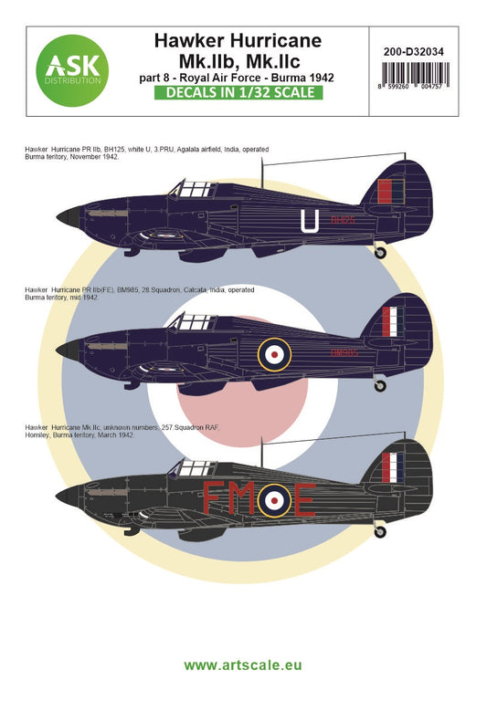 Art Scale 200-D32034 1:32 Hawker Hurricane Mk.IIb / Mk.IIc part 8 - Royal Air Force Burma 1942