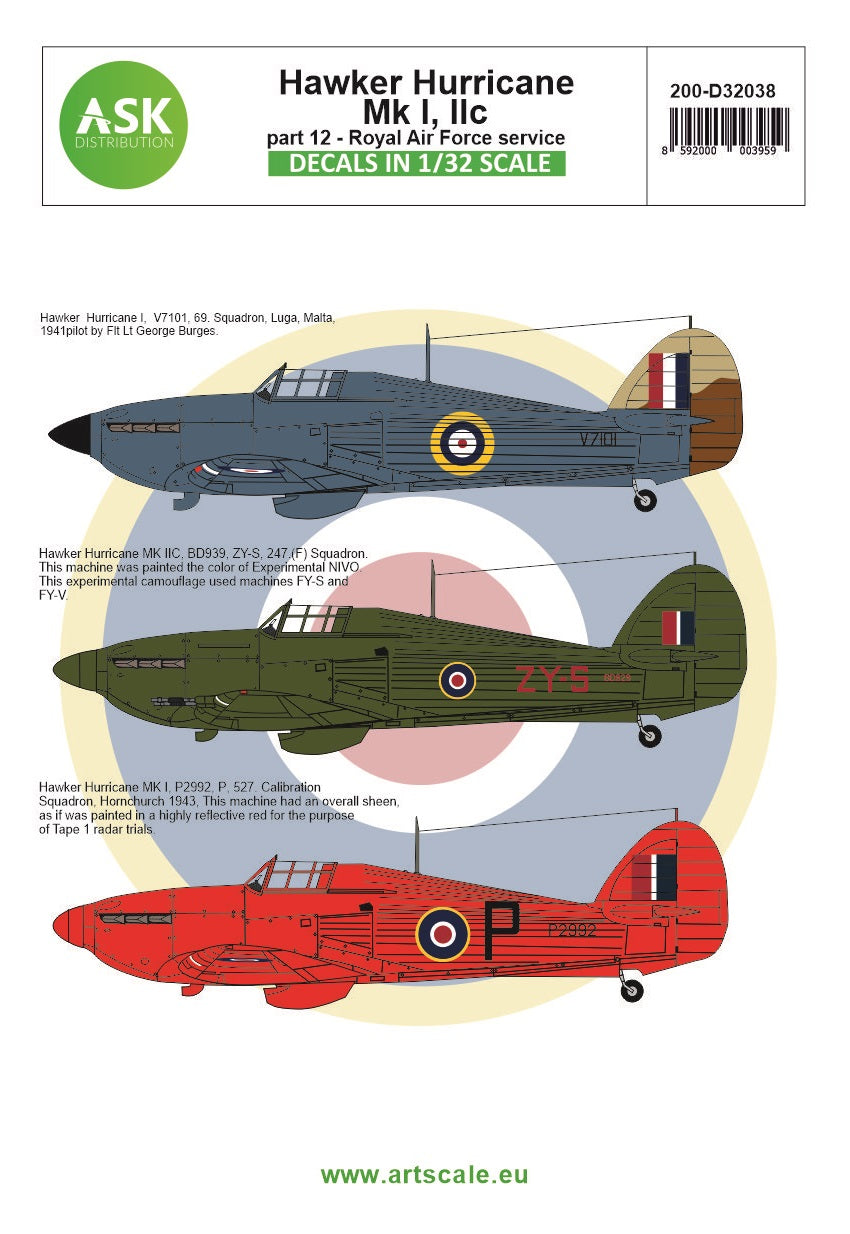 Art Scale 200-D32038 1:32 Hawker Hurricane Mk.I / Mk.IIc part 12 - Royal Air Force