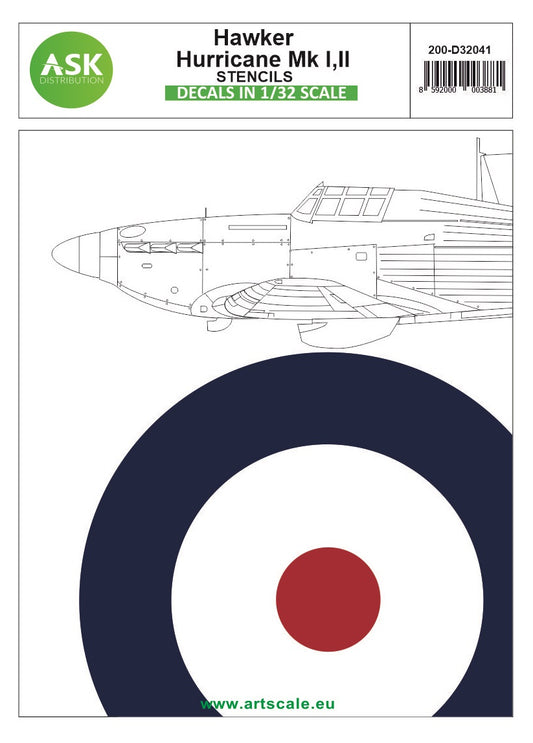 Art Scale 200-D32041 1:32 Hawker Hurricane Mk.I, Mk.II - stencils