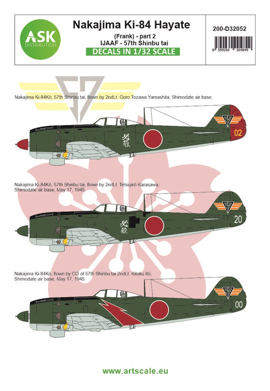 Art Scale 200-D32052 1:32 Nakajima Ki-84 Hayate (Frank) part 2 - Imperial Japanese Army Air Force - 57th Shinbu tai.