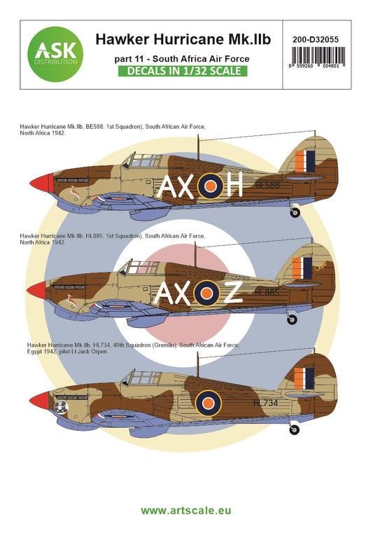 Art Scale 200-D32055 1:32 Hawker Hurricane Mk.IIb part 11 - South African Air Force 1942