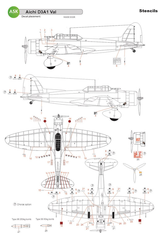 Art Scale 200-D32061 1:32 Aichi D3A1 VAL - STENCILS - Imperial Japanese Army Air Service