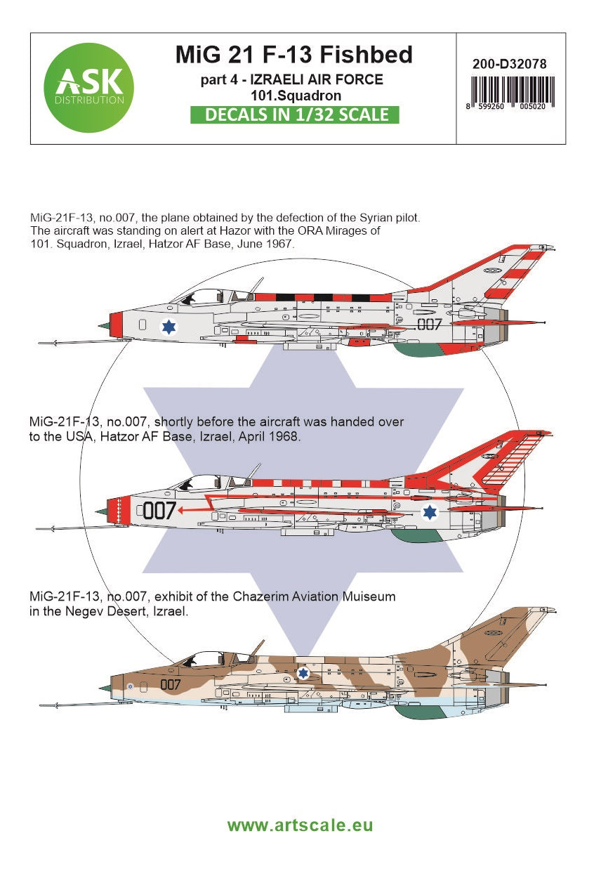 Art Scale 200-D32078 1:32 Mikoyan MiG-21F-13 Fishbed part 4 - Israeli Air Force, 101.Squadron