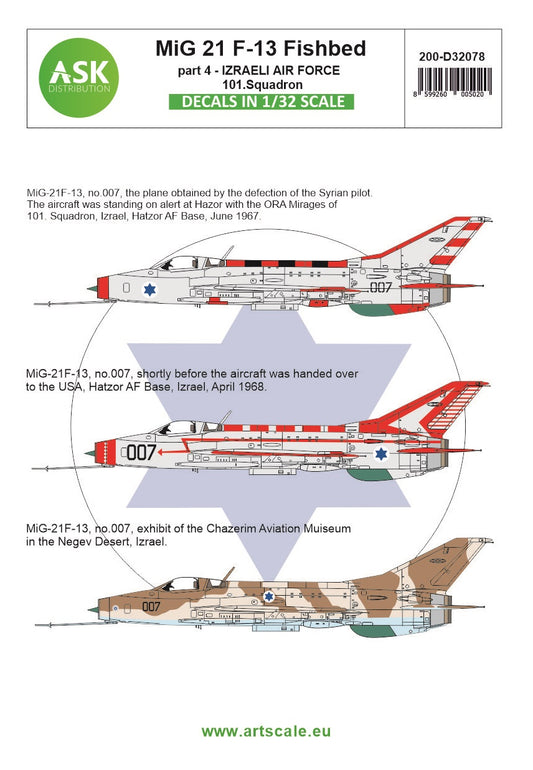 Art Scale 200-D32078 1:32 Mikoyan MiG-21F-13 Fishbed part 4 - Israeli Air Force, 101.Squadron