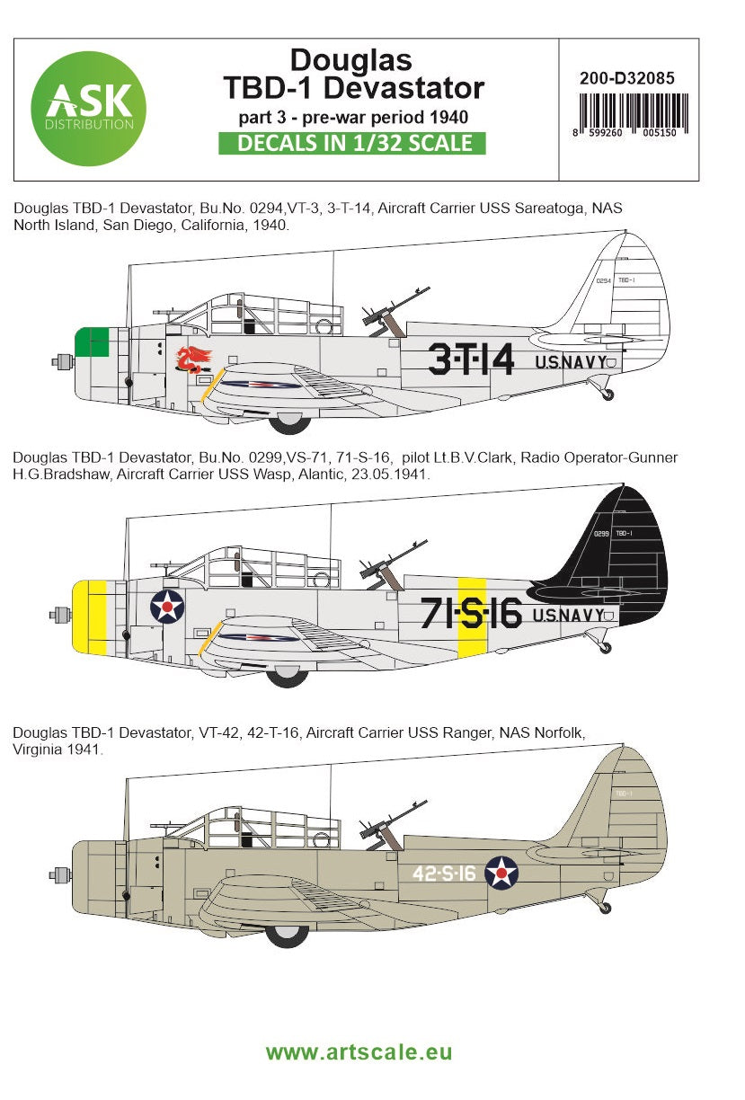 Art Scale 200-D32085 1:32 Douglas TBD-1 Devastator part 3 - pre-war period until 1941