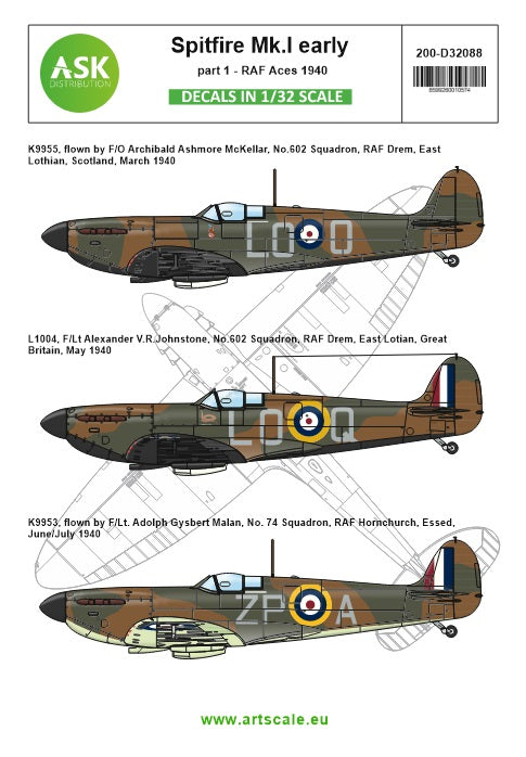Art Scale 200-D32088 1:32 Supermarine Spitfire Mk.Ia part 1 - 'The Few', 1940