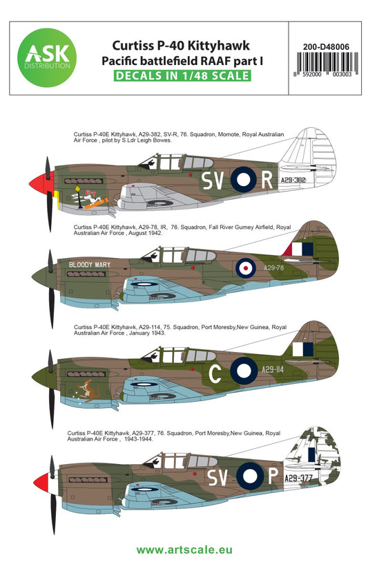 Art Scale 200-D48006 1:48 Curtiss P-40E Kittyhawk Pacific battlefield RAAF part I