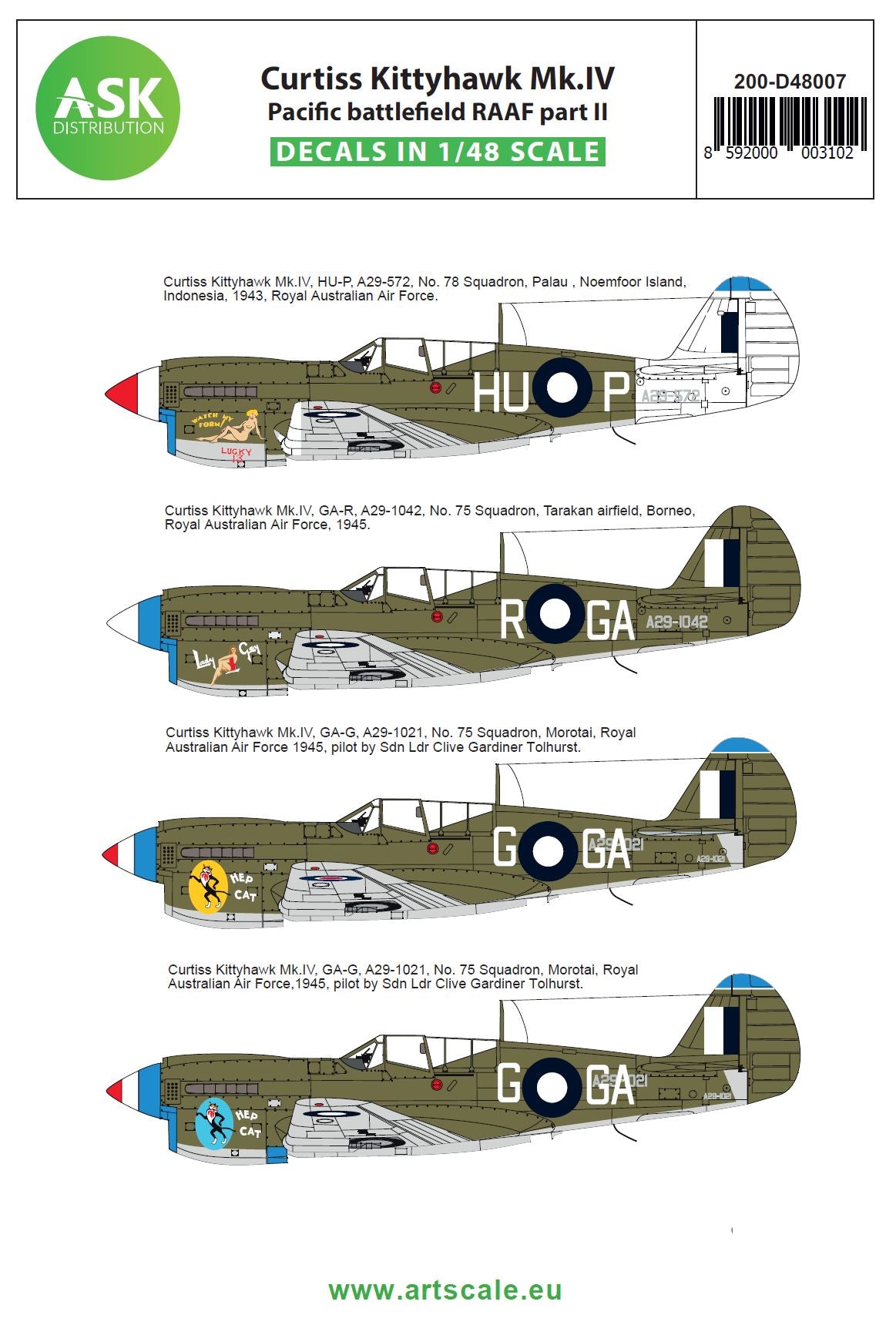 Art Scale 200-D48007 1:48 Curtiss Kittyhawk Mk.IV Pacific battlefield RAAF part II