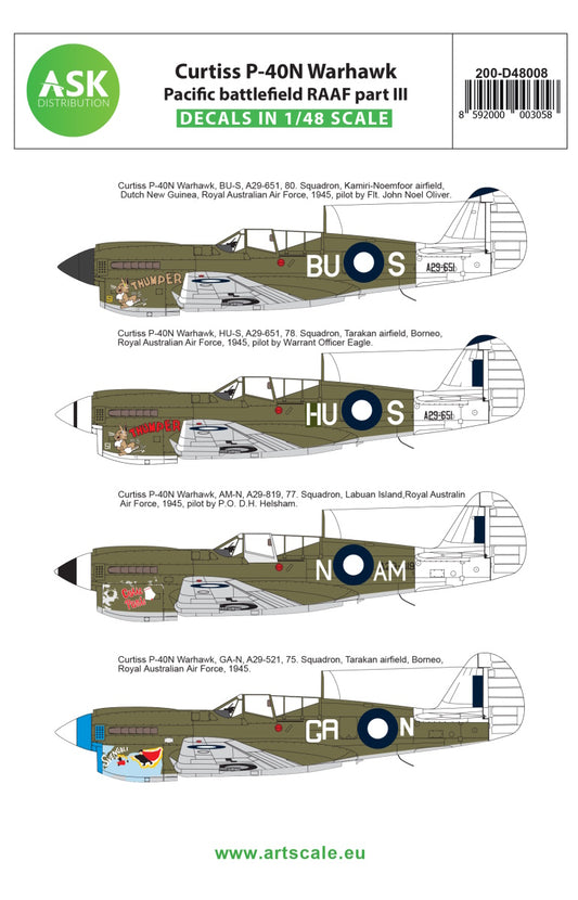 Art Scale 200-D48008 1:48 Curtiss P-40N Warhawk Pacific battlefield RAAF part III