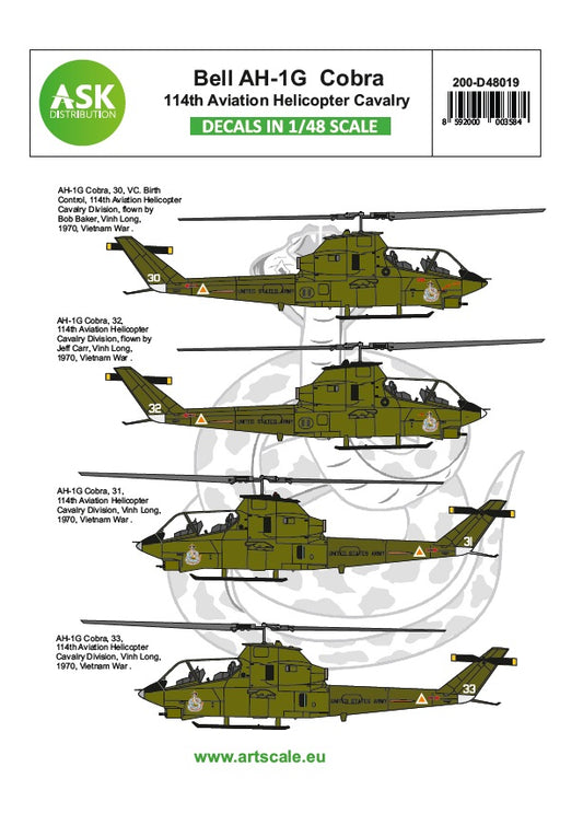 Art Scale 200-D48019 1:48 Bell AH-1G Cobra 114th Aviation helicopter cavalry