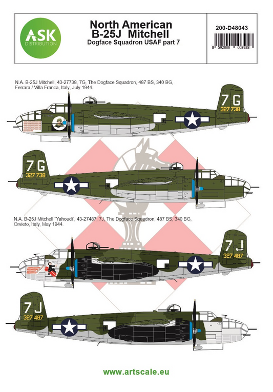 Art Scale 200-D48043 1:48 North-American B-25J Mitchell Part 7 US Dogface Squadron, 'Yahoudi' Mediterranean area