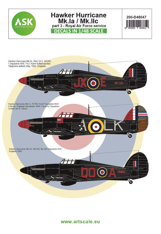 Art Scale 200-D48047 1:48 Hawker Hurricane Mk.IA / Mk.IIC part 3 - Royal Air Force service