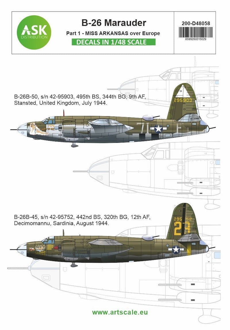 Art Scale 200-D48058 1:48 Martin B-26B Marauder part 1 B-26B Marauder part 1 - Over Europe: