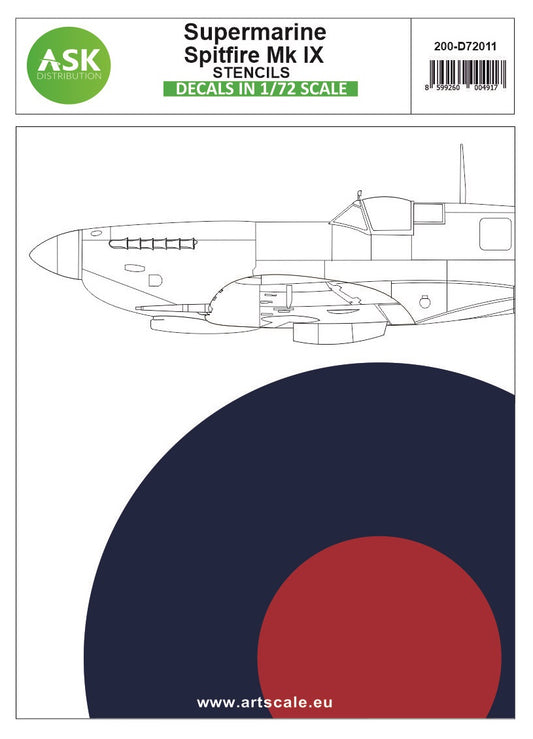 Art Scale 200-D72011 1:72 Supermarine Spitfire Mk.IX/ Mk.IXe part 1 - Greece, Turkiye, Burma. Contain 6 markings + stencils for one plastic kit.