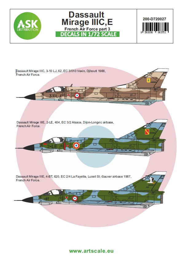 Art Scale 200-D72027 1:72 Dassault-Mirage IIIC/E French Air Force part 3