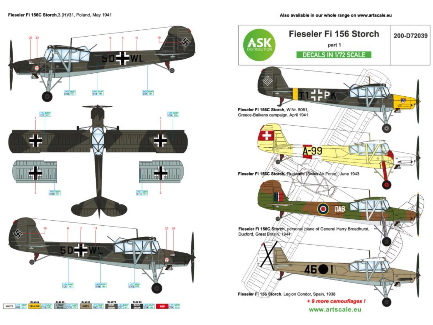 Art Scale 200-D72040 1:72 Fieseler Fi 156 Storch part 2 - Around WWII Europe and Foreign services.