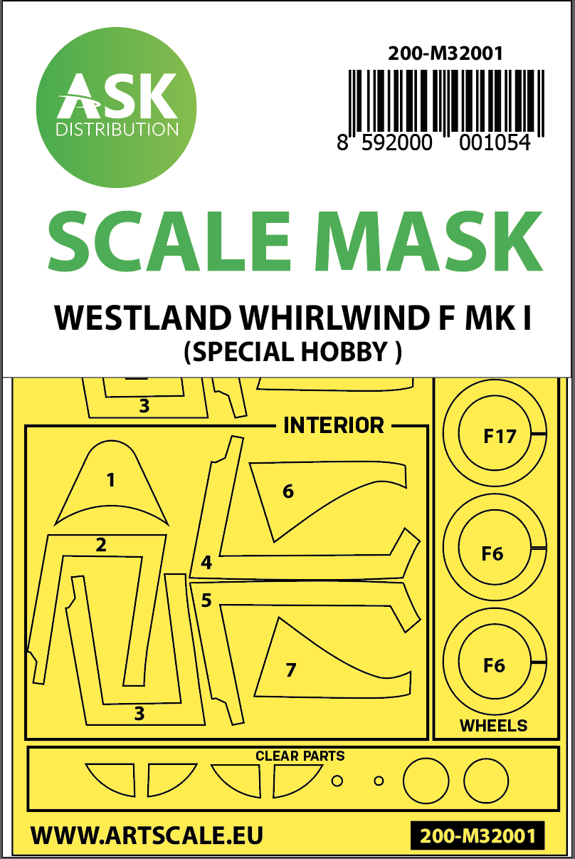 Art Scale 200-M32001 1:32 Westland Whirlwind Mk.I Kabuki wheels and canopy frame paint masks (inside & outside)