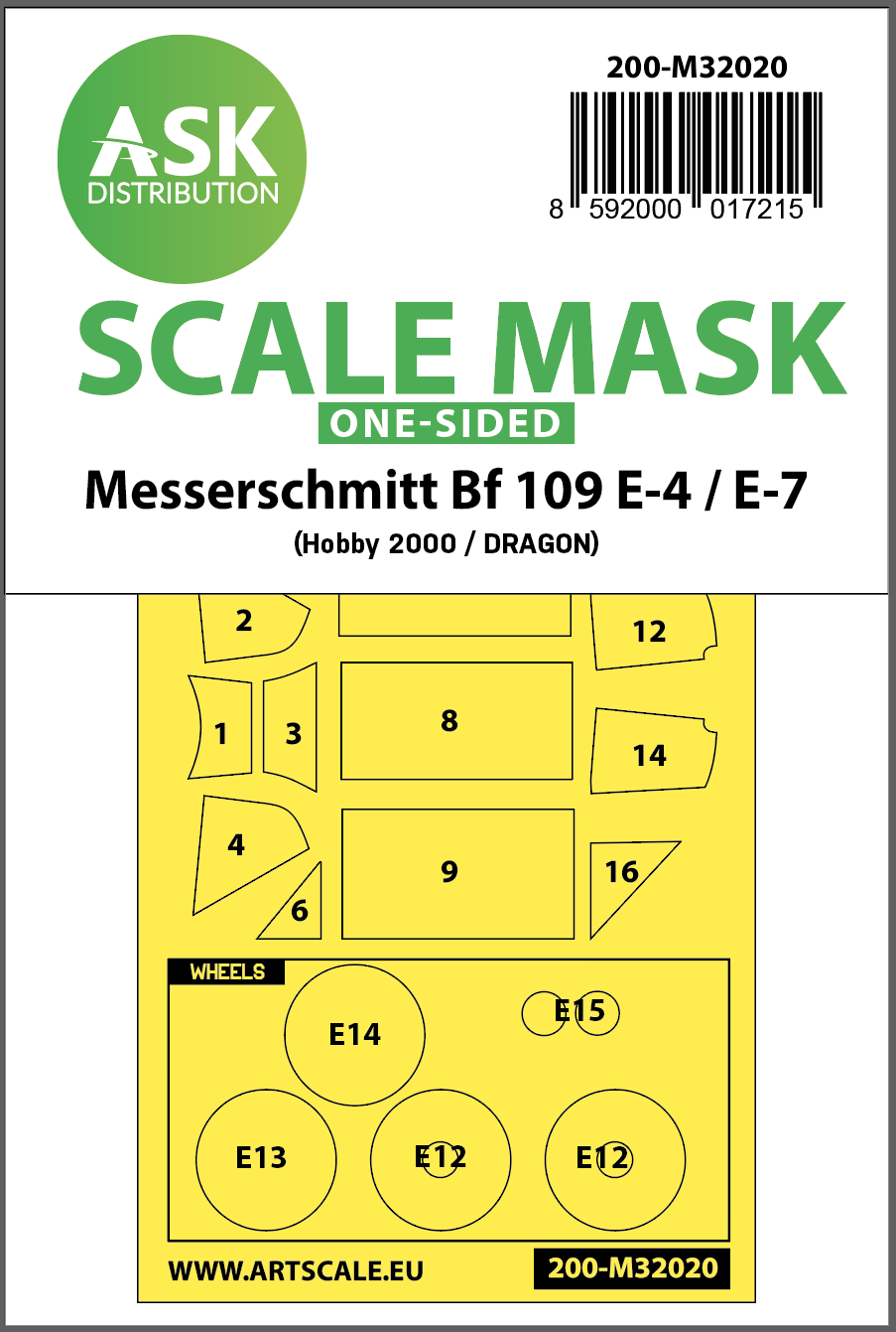 Art Scale 200-M32020 1:32 Messerschmitt Bf-109E-4 & Bf-109E-7 wheels and canopy frame paint masks