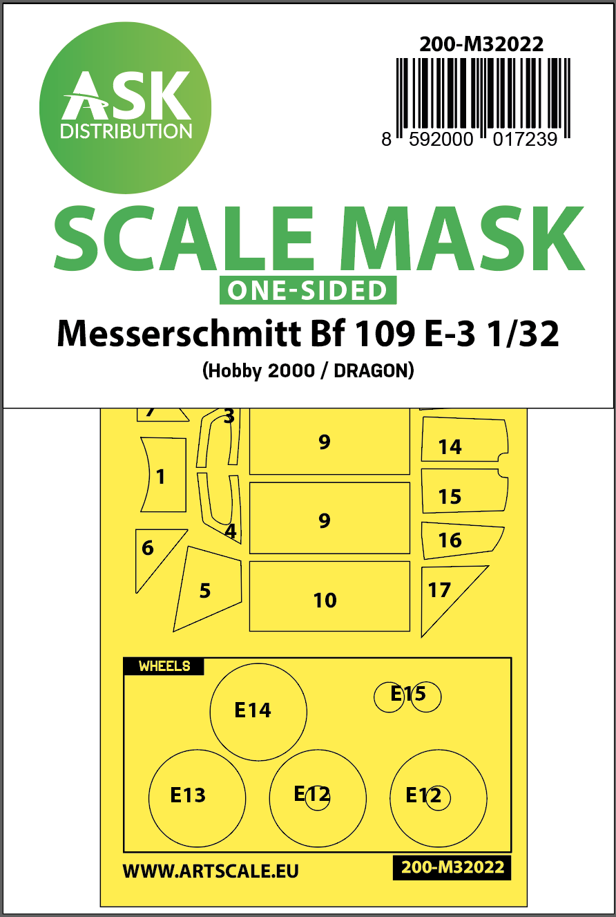 Art Scale 200-M32022 1:32 Messerschmitt Bf-109E-3 wheels and canopy frame paint mask