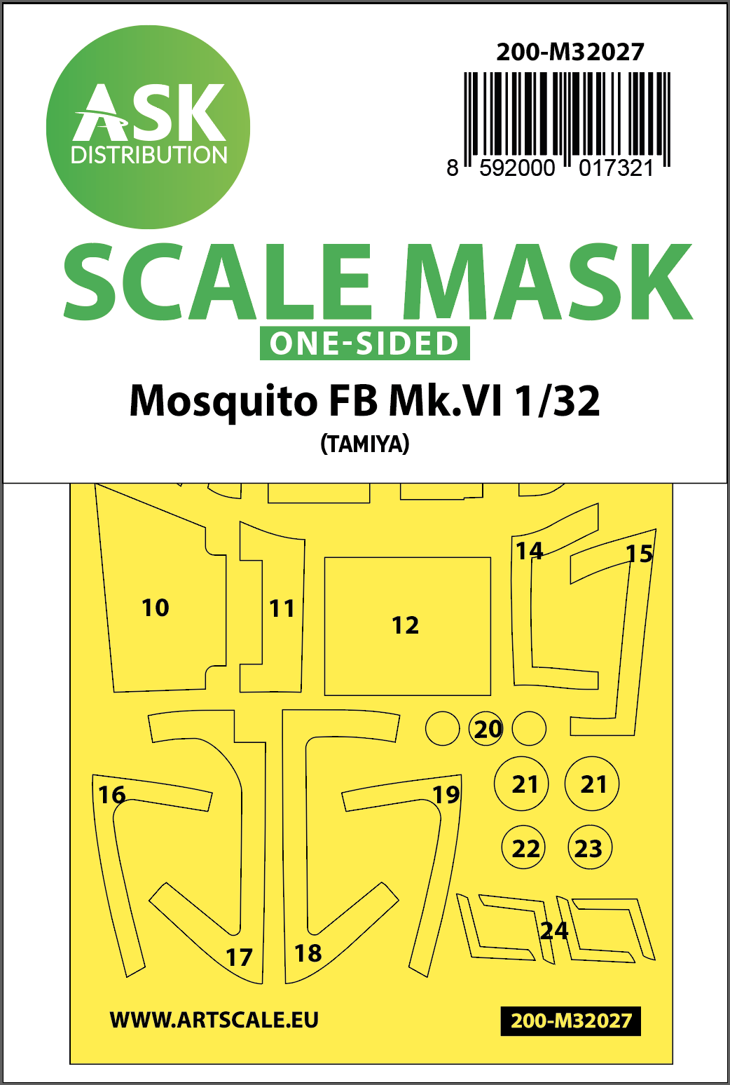 Art Scale 200-M32027 1:32 de Havilland Mosquito FB Mk.VI canopy frame paint masks