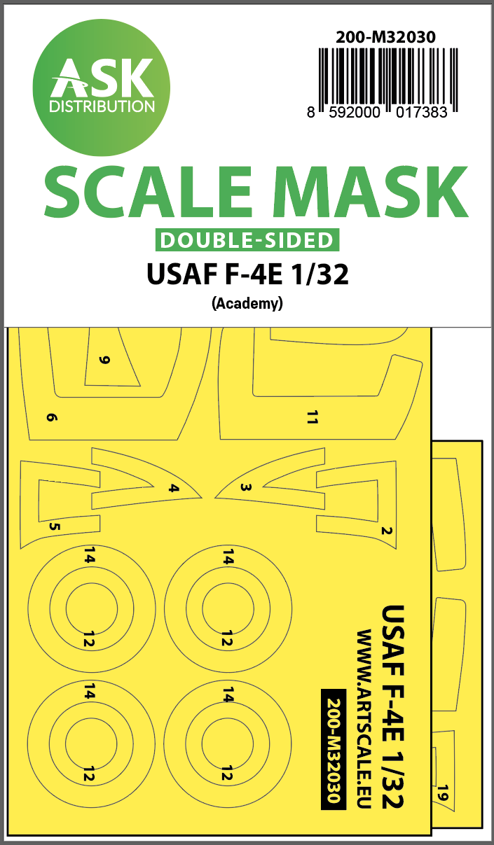 Art Scale 200-M32030 1:32 USAF McDonnell F-4E Phantom VietNam war wheels and canopy frame paint masks
