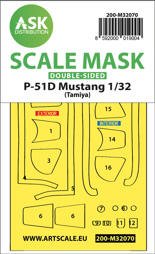Art Scale 200-M32070 1:32 North-American P-51D Mustang Canopy Frame Paint Mask (Inside & Outside)