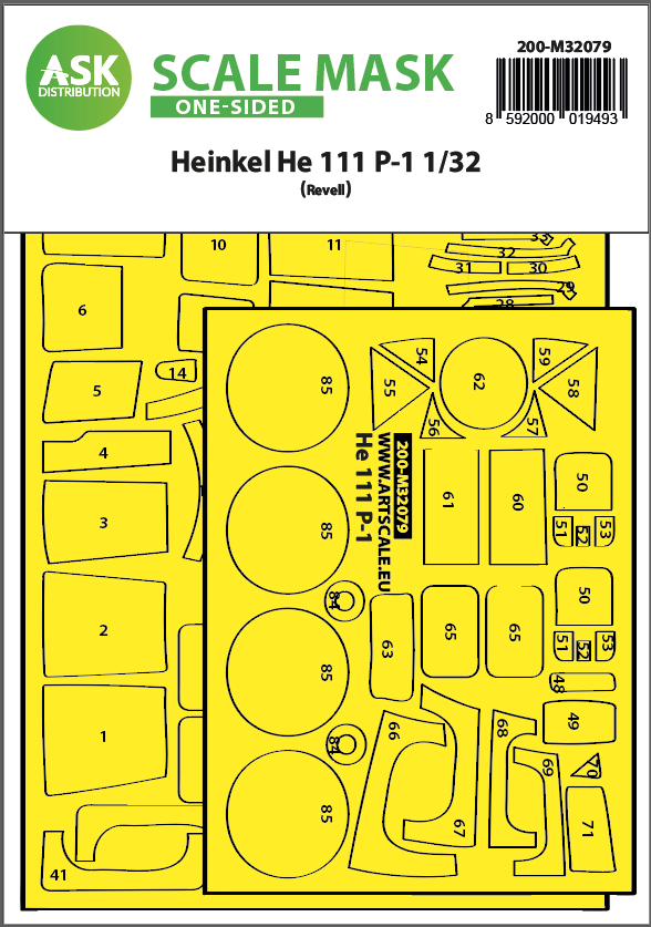 Art Scale 200-M32079 1:32 Heinkel He-111P-1 one-sided express fit mask