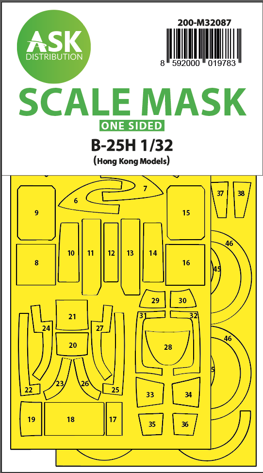 Art Scale 200-M32087 1:32 B-25H Mitchell canopy frame paint masks (outside only)