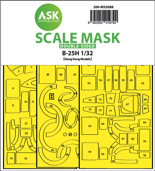 Art Scale 200-M32088 1:32 B-25H Mitchell canopy frame paint mask (inside and outside)