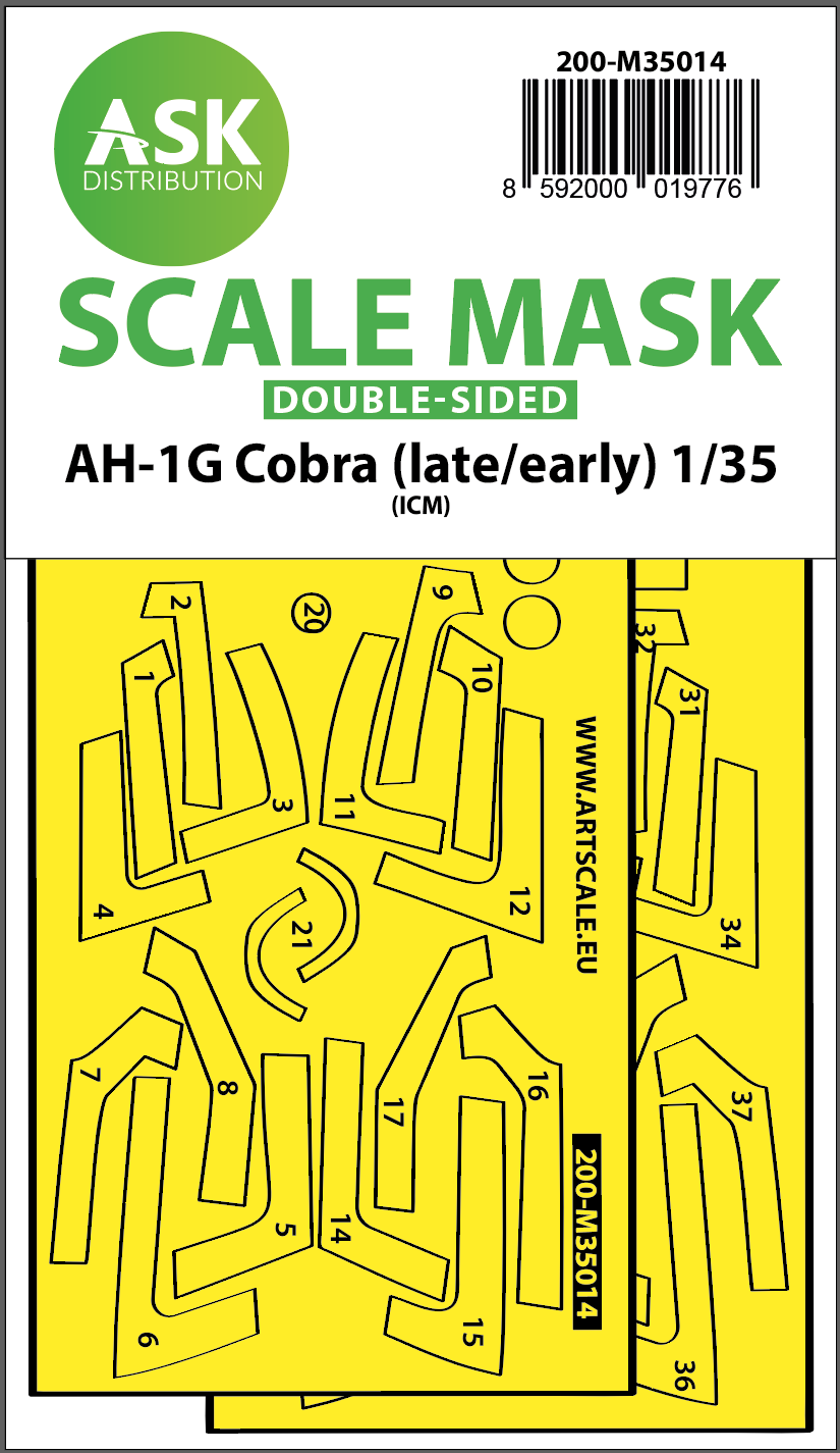 Art Scale 200-M35014 1:35 Bell AH-1G Cobra (early/late) canopy frame paint mask