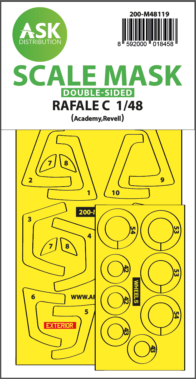 Art Scale 200-M48119 1:48 Dassault Rafale C wheels and canopy frame paint masks