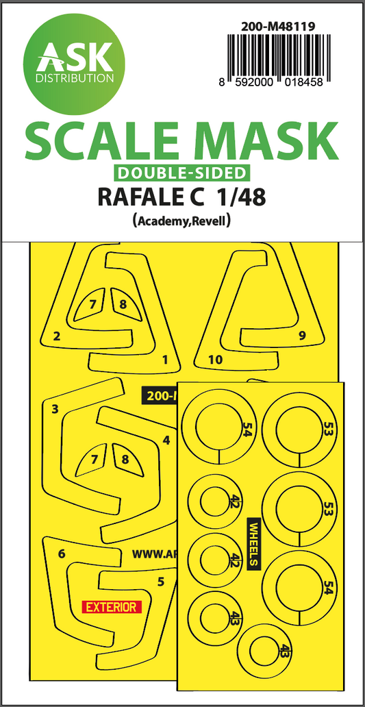 Art Scale 200-M48119 1:48 Dassault Rafale C wheels and canopy frame paint masks