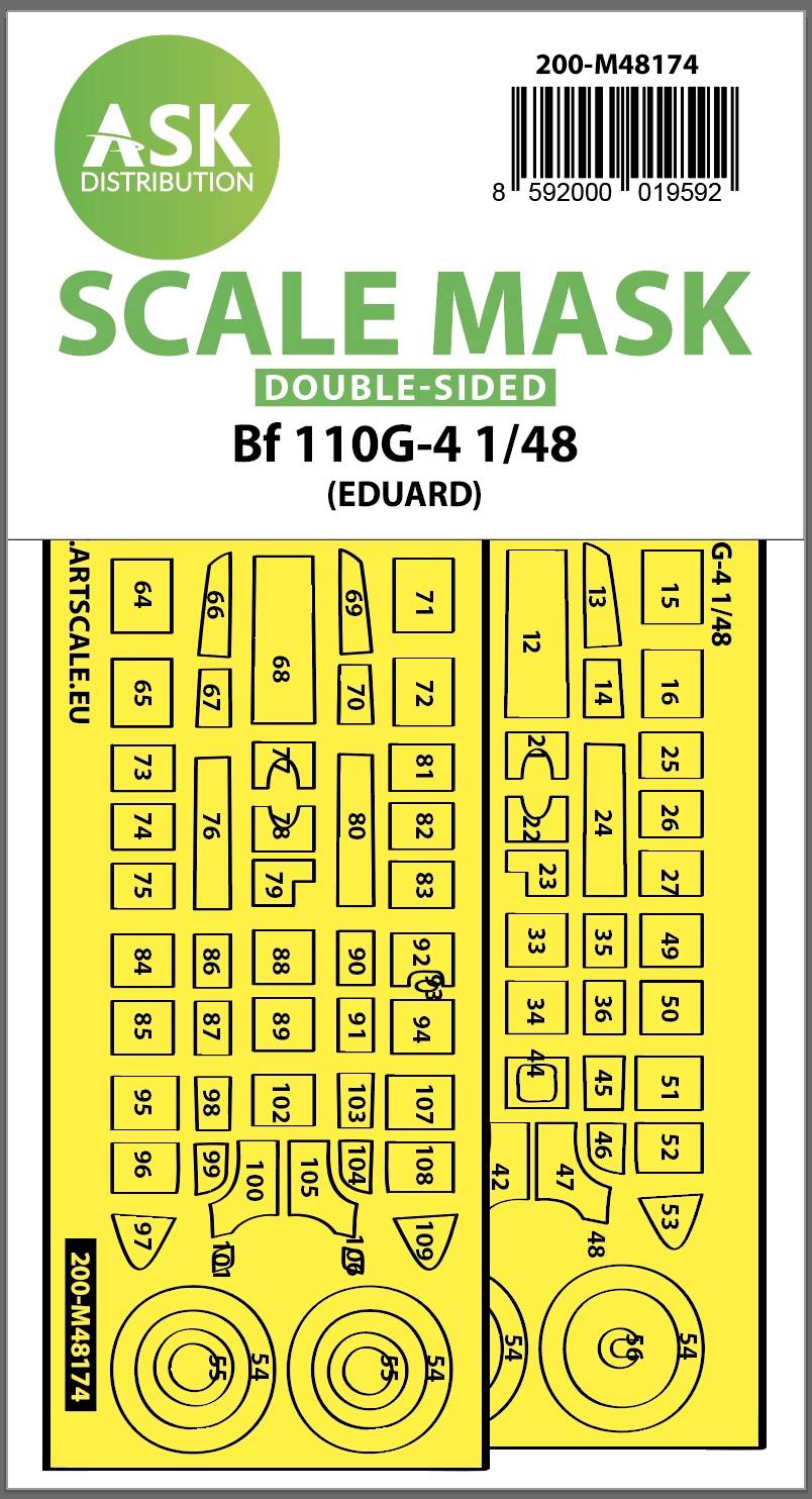 Art Scale 200-M48174 1:48 Messerschmitt Bf-110G-4 double-sided express fit masks