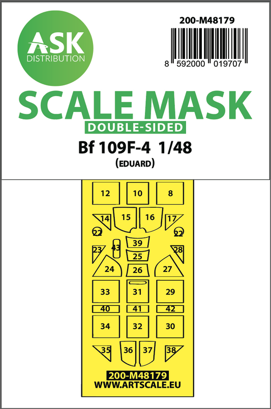 Art Scale 200-M48179 1:48 Messerschmitt Bf-109F-4 canopy frame paint mask (inside and outside)