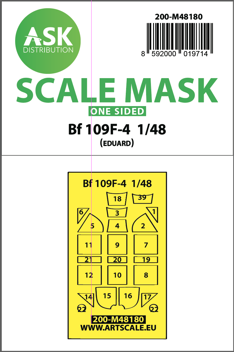 Art Scale 200-M48180 1:48 Messerschmitt Bf-109F-4 canopy frame paint mask