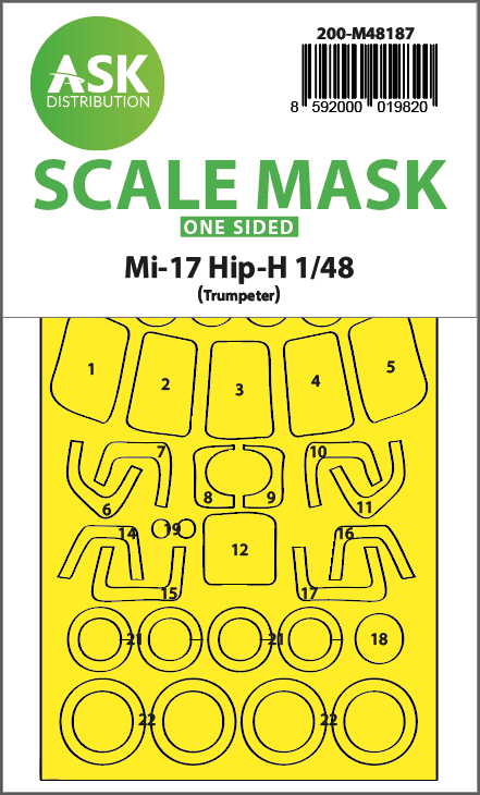 Art Scale 200-M48187 1:48 Mil Mi-17 Hip-H wheels and canopy frame paint mask