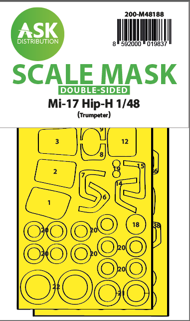 Art Scale 200-M48188 1:48 Mil Mi-17 Hip-H wheels and canopy frame paint mask