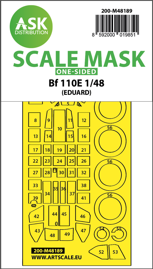 Art Scale 200-M48189 1:48 Messerschmitt Bf-110E wheels and canopy frame paint mask