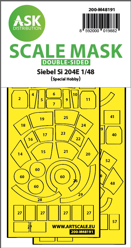 Art Scale 200-M48191 1:48 Siebel Si-204E wheels and canopy frame paint mask