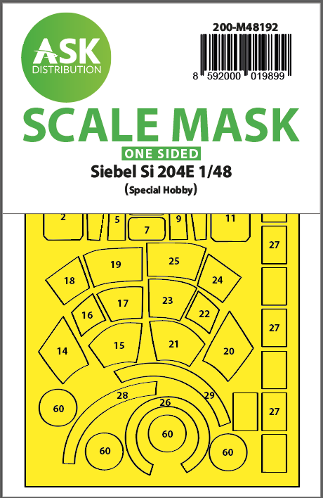 Art Scale 200-M48192 1:48 Siebel Si 204E wheels and canopy frame paint mask