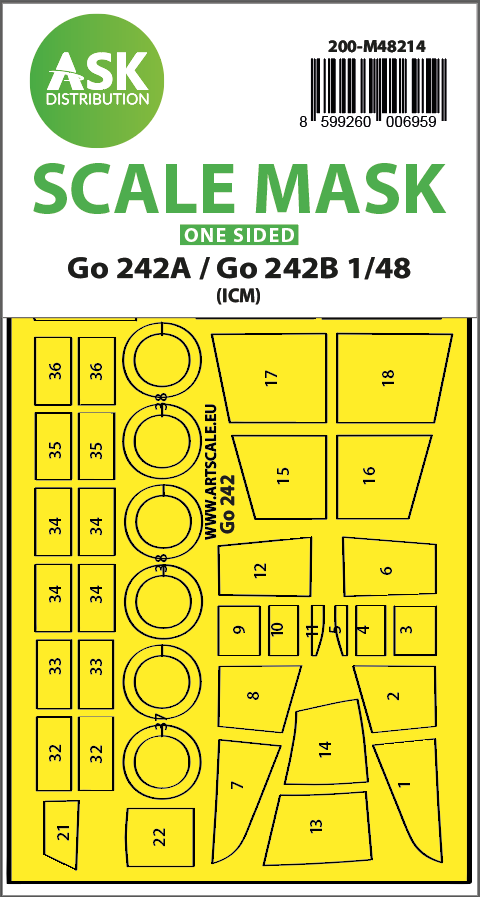 Art Scale 200-M48214 1:48 Gotha Go-242A / Go-242B wheels and canopy paint mask