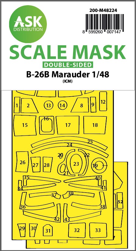 Art Scale 200-M48224 1:48 Martin B-26B Marauder canopy paint mask