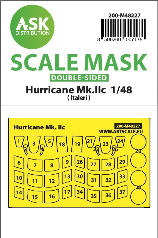 Art Scale 200-M48227 1:48 Hawker Hurricane Mk.IIc wheels and canopy paint mask