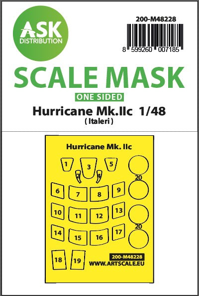 Art Scale 200-M48228 1:48 Hawker Hurricane Mk.IIc wheels and canopy paint mask