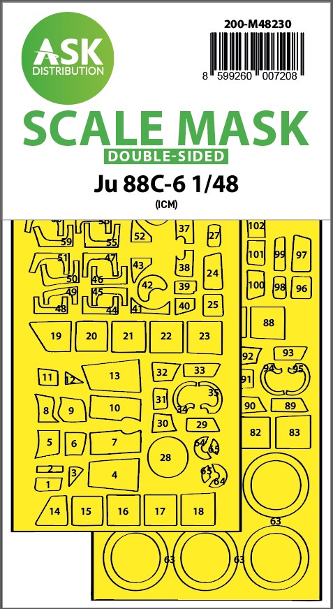 Art Scale 200-M48230 1:48 Junkers Ju-88C-6 wheels and canopy paint mask