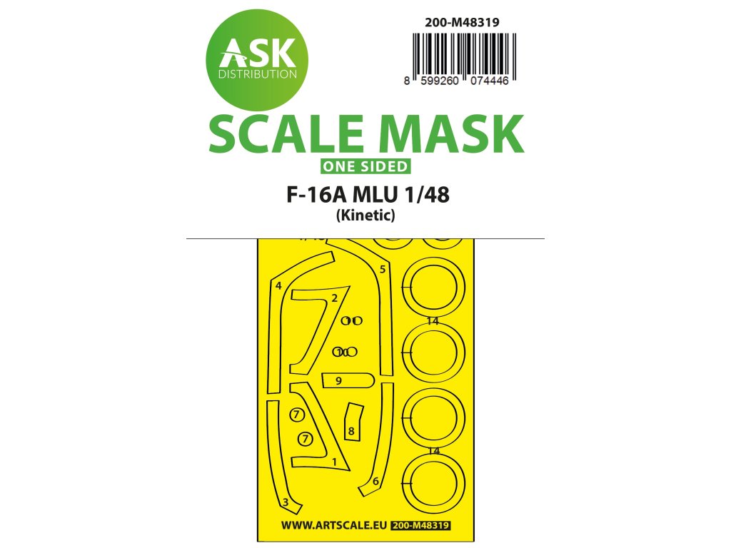 Art Scale 200-M48319 1:48 F-16A MLU wheels and canopy frame paint mask